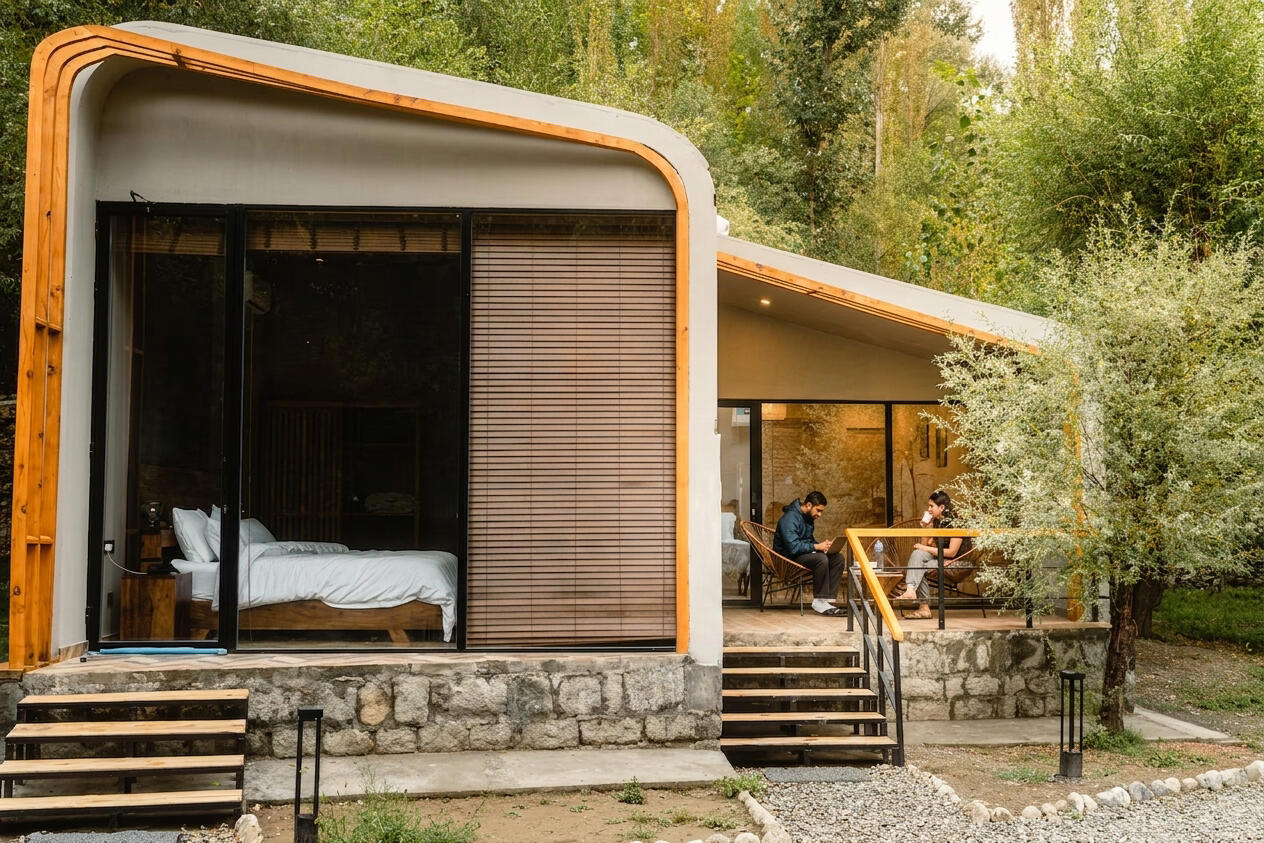 Ghamubar cottage exterior at Rustagaarii Retreat